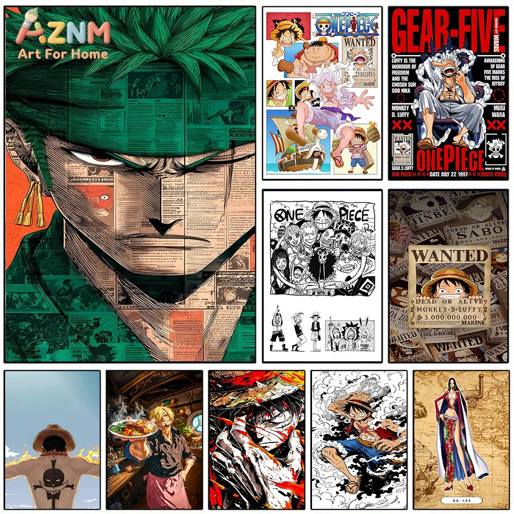 AZNM One Piece Roronoa Zoro Gear 5 Nika Luffy Sanji Hancock Póster de Busca de Recompensas Manga Lienzo Arte de Pared Impresión de Anime Lienzo sin Marco