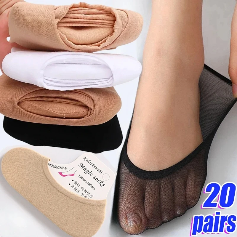 Transparent Invisible Socks Women Summer Thin Boat Socks Non-slip High Heels Slippers Seamless Ice Silk Ankle Sox Wholesale