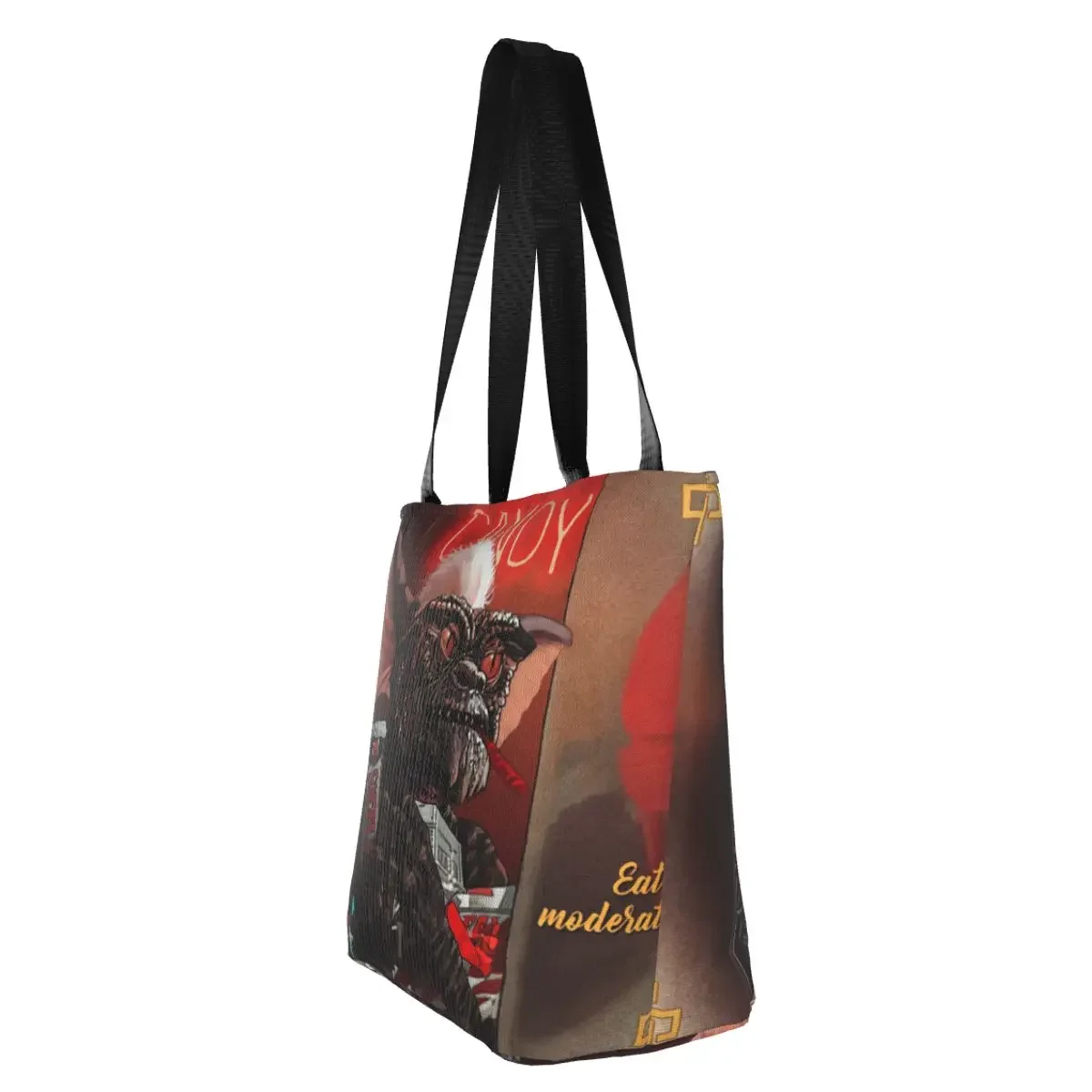 Gremlins Art Groceries Sacolas de compras para as Mulheres, Moda Canvas Shoulder Shopper Bag, Bolsa de Grande Capacidade, Listra