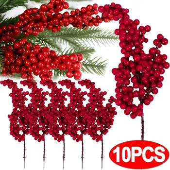 Buquê de flores artificiais de frutas vermelhas, planta falsa para decoração de vaso doméstico, enfeites de árvore de natal, festa de ano novo 2024, decoração de natal