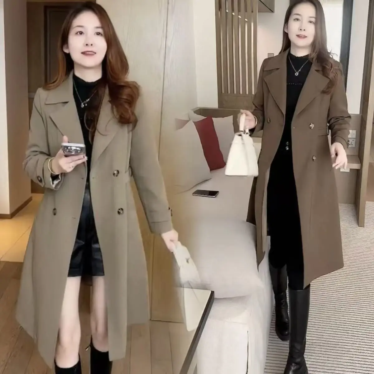 Thickened Fleece Women's Autumn Winter Coat Elegant High-End Feel Super Beautiful Midi Length Coat Korean Style Commute