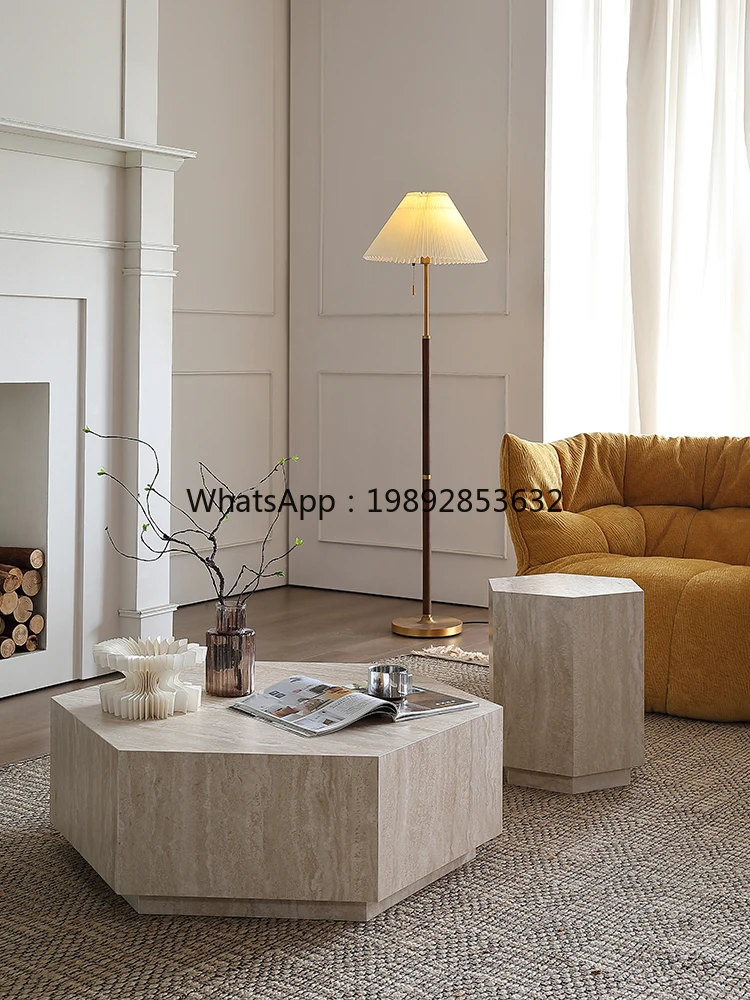 YFY Travertine Stone Plate Coffee Table Relaxed Minimalist Style Designer High-end Hexagonal Irregular Coffee Table