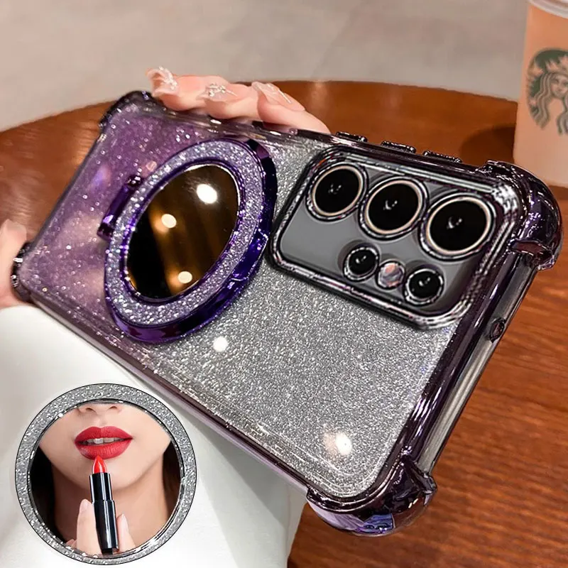 

S25ultra Magnetic Bracket Case,Luxury Stand Holder Case For Samsung galaxy S25 S24 Plus Ultra Shockproof Cover Bling Women gift