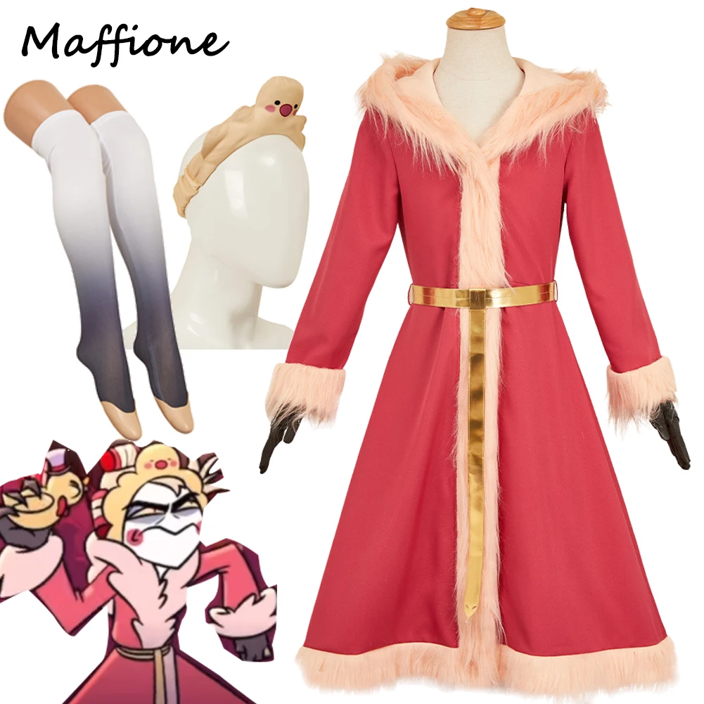 فندق التلفزيون الجحيم نان لوسيفر تأثيري لطيف معطف بطة القبعات زي الجوارب النساء الكبار فانتازيا ملابس لعب الأدوار تمويه هالوين #1