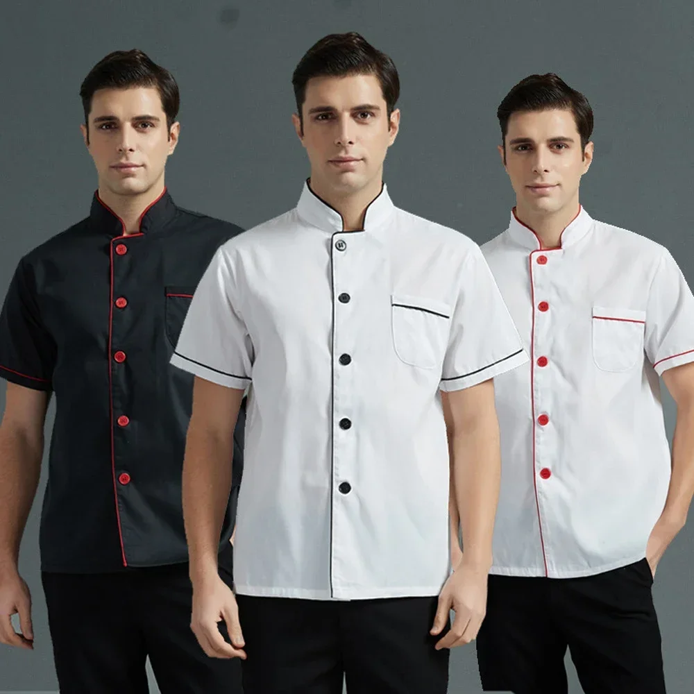 Unisex Chef 'S Uniform Zwart Wit Korte Mouwen/Lange Mouw Jas Overalls Keuken Ober Bakkerij Uniform Aanpasbaar Logo