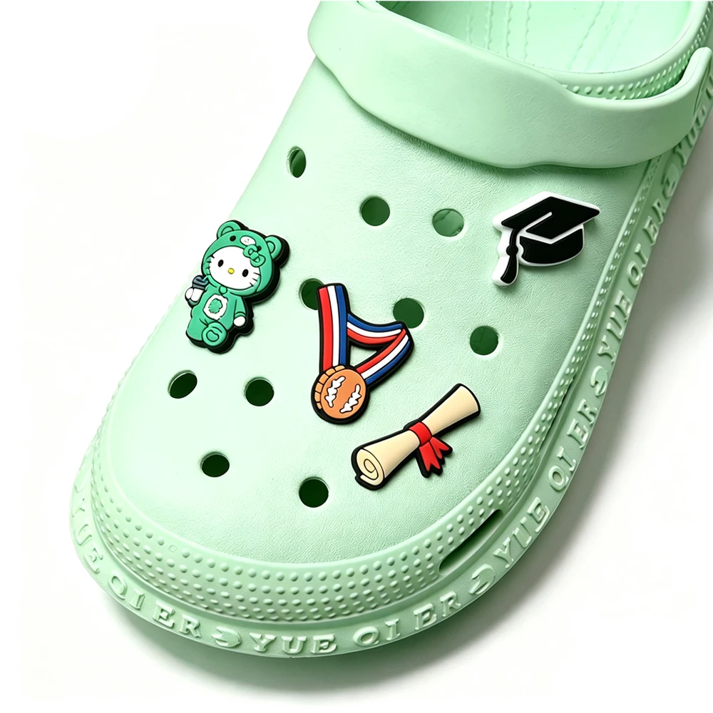 4-11PCS Graduate Hello Kitty Shoe Charm Wholesale PVC clog Wristband bag Decor Buckle Sandal Detachable Waterproof Xmas Gift
