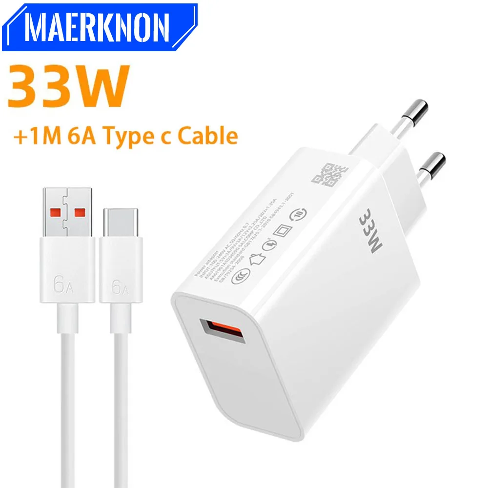 Ładowarka USB 33 W Szybka ładowarka 6 A Kabel USB typu C Szybkie ładowanie Adapter do telefonu komórkowego dla Xiaomi Redmi Note 13 12 iPhone Samsung