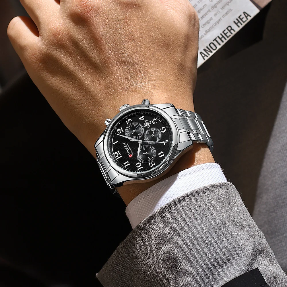 CURREN Modische Sport-Chronograph-Herrenuhr mit Edelstahlarmband, Automatisches Datum, Lässige Quarz-Armbanduhr, Relogio Masculino – Detail 15