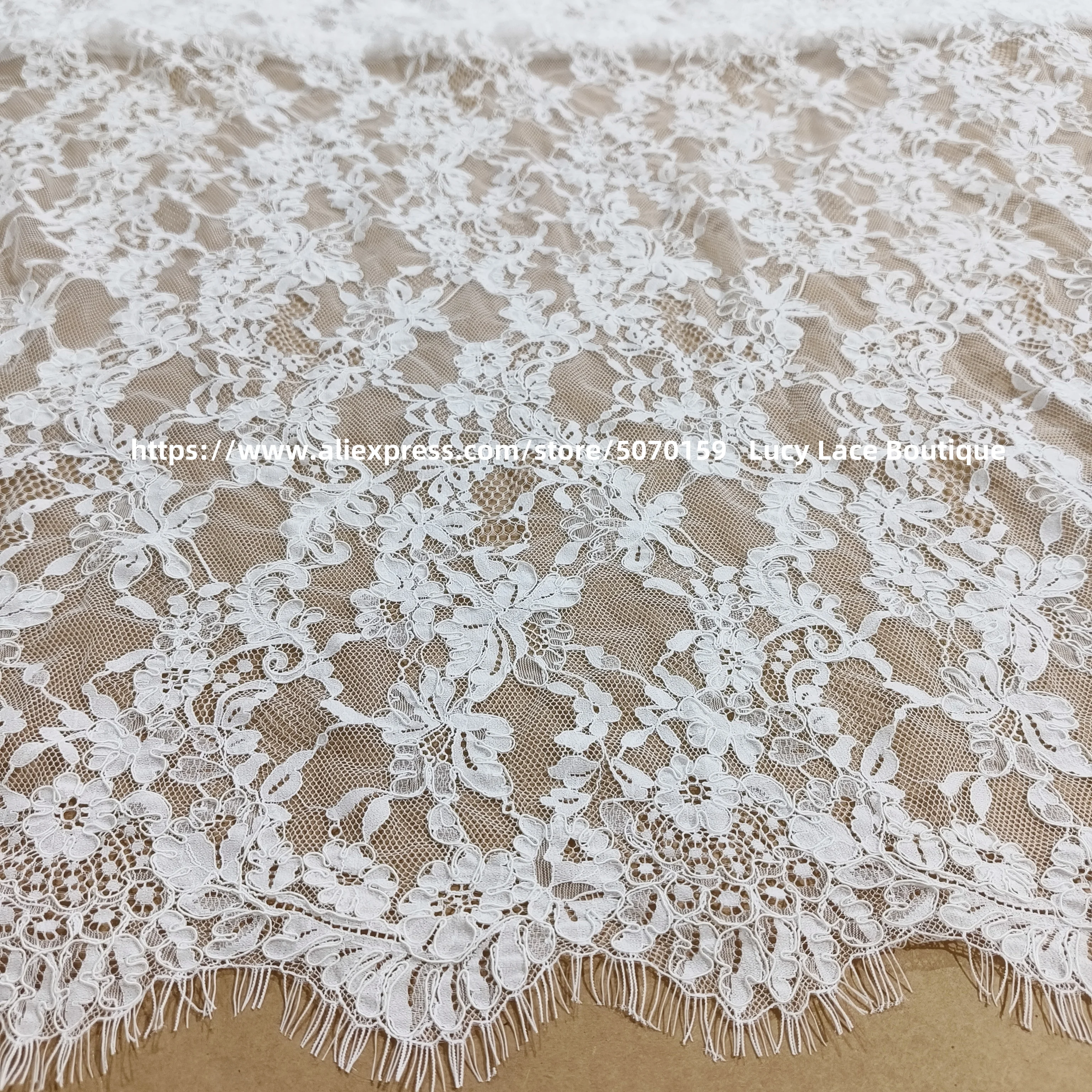 Luxury Handmade Laces 2025 High-Density Corded Alençon & Eyelash Chantilly Lace Fabric for Haute Couture Bridal & Apparel 1.4x3M