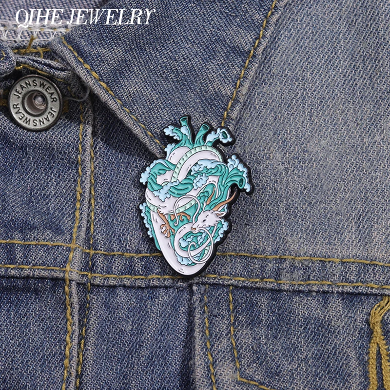Kreative Ozean Welle Herz Orgel Weißer Drache Brosche Emaille Pins Kleidung Rucksack Zubehör Metall Brosche Revers Abzeichen Schmuck
