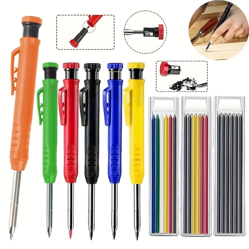 Metalen Massief Timmermanspotenset Voor Diepe Gatmarker Met Navulsnoden Die Gereedschap Markeren Houtbewerking Diepgat Mechanische Potloden