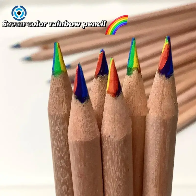 1 buah 7 warna dewasa DIY buku pegangan khusus warna-warni pensil kayu gradien pelangi pensil untuk seni menggambar mewarnai sketsa