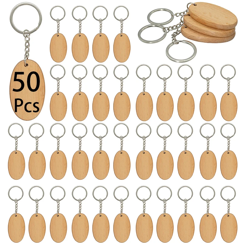 

50Pcs Wooden keyring Oval Keyring Oval Shaped Keychain