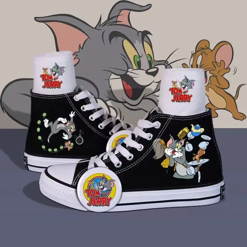 Tom And Jerry cat and mouse black sports shoes cartoon fashion spring winter 2025 new plus big size lightweight man woman shoes