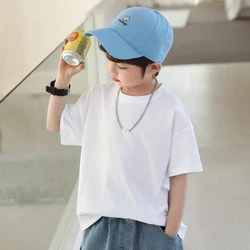 Fashion Boys T-shirt Solid Soft Cotton Summer Boy T Shirt School Sport Kids Children Tops Tee Clothes Birthday Teen 6 8 10 12 Y