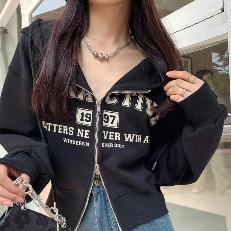 Y2k Harajuku Letter Zipper Women Hoodies American Retro Loose Long Sleeve Sweatshirt Female Casual Outwear Spring New Clothes