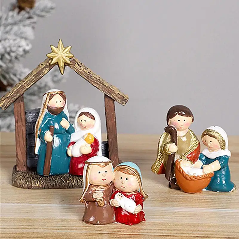 2025 Christmas Nativity Scene Decorations In The Manger Christmas Nativity Set Resin Craft Statue Home Living Room Church Decor