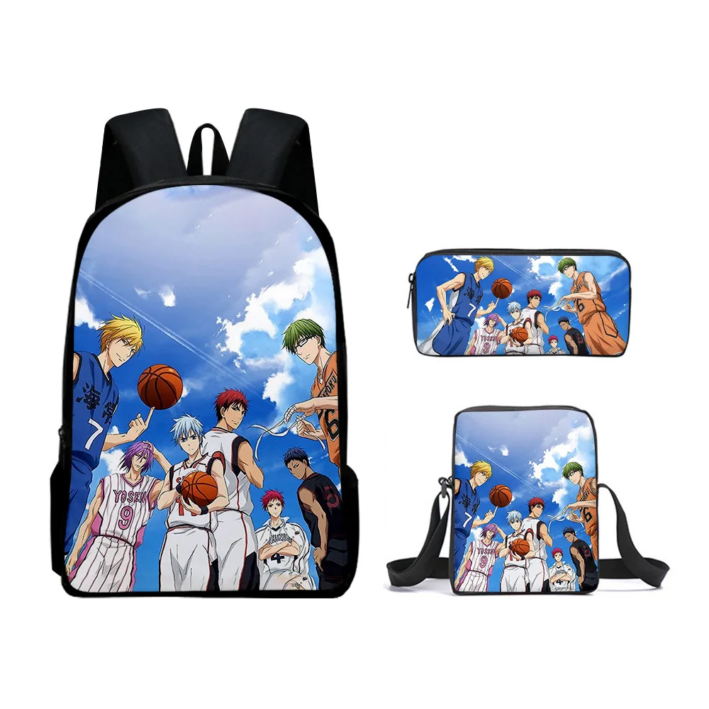 Kuroko-mochilas escolares con estampado 3D para ordenador portátil, morral de hombro inclinado, estuche para lápices, novedad clásica, 3 unidades por juego