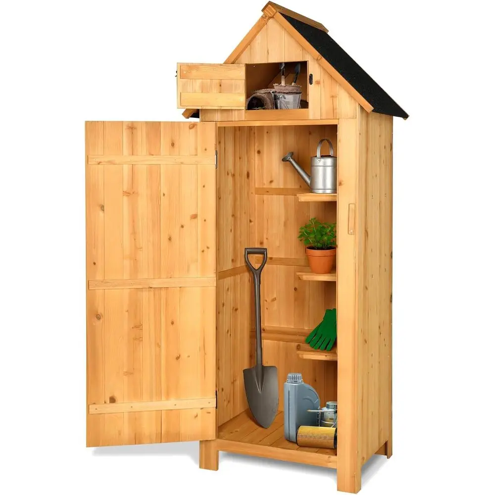 Outdoor Wooden Storage Shed: Secure Garden Tool Cabinet for Patio Organization