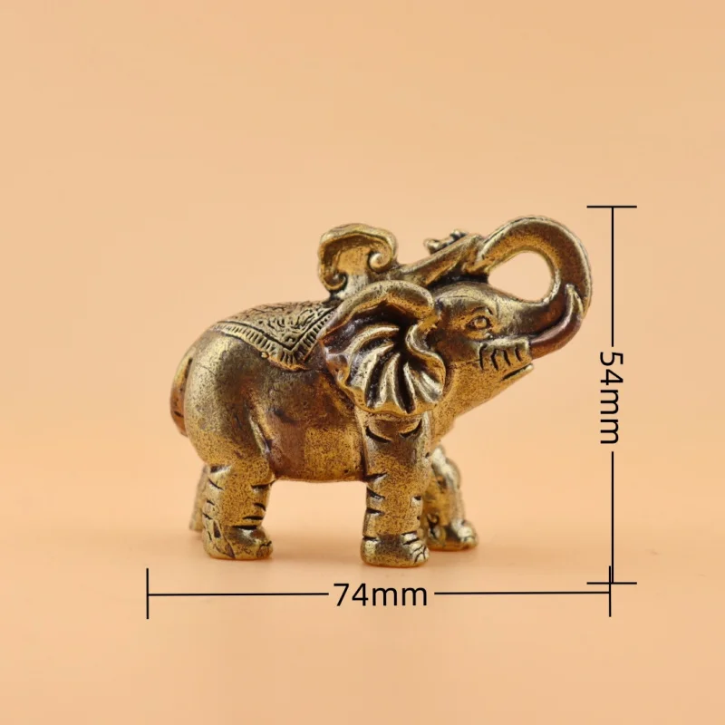 Solid Brass Elephant Ornaments Brass Pair of Fortune Elephants Handheld Antique Brass Wealth Elephant