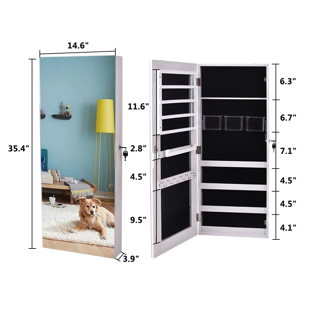 

The Whole Surface PVC Film Wall Hanging Door With Lock Jewelry Cabinet Fitting Mirror Cabinet