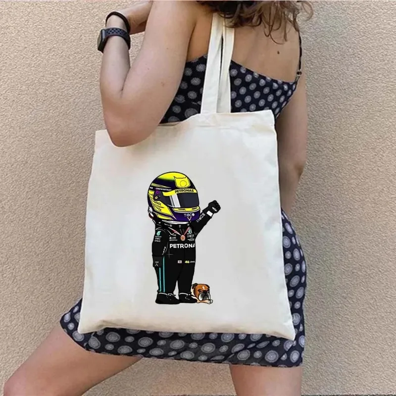 F1 Racing Canvas Tote Fashion Lewis Hamilton 44 Pride Helmet Women Shoulder Bag Eco Large Capacity Portable Travel Shopping Bag