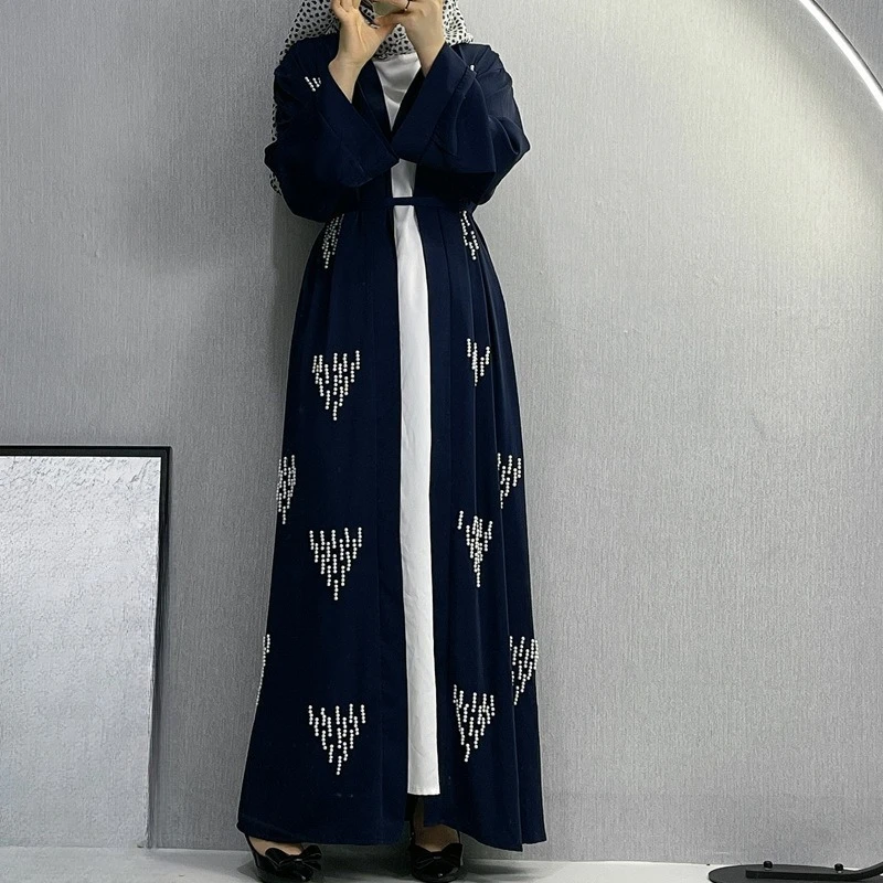 

Elegant Muslim Ladies Long Sleeve Loose Fit Abaya Dress with Sparkling Rhinestones and Beads modest dresses