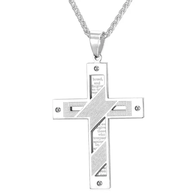 Fashion Stainless Steel Creative English Cross Pendant Necklaces for Women Men Unisex Accessaries Necklace Hot Sale Jewlery Gift