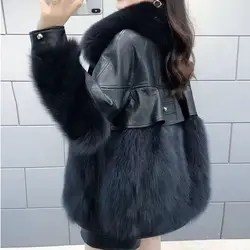 Fashion Fake Fur Coat Female Winter New Korean PU Leather Imitation Fox Fur Padded Jacket Female Long Thicken Parkas Coat A1234