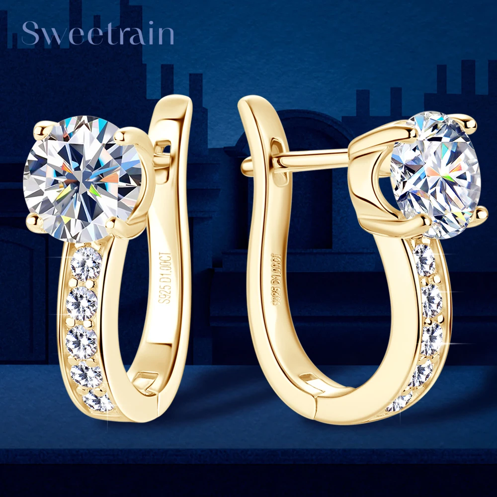 

Sweetrain 1ct Moissanite Hoop Earrings 6.5mm D Color VVS1 Women's Diamond Earring Original Certified 925 Sterling Silver Jewelry