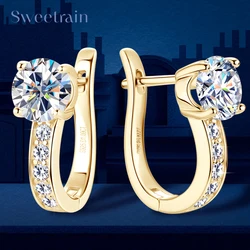 Sweetrain 1ct Moissanite Hoop Earrings 6.5mm D Color VVS1 Women's Diamond Earring Original Certified 925 Sterling Silver Jewelry
