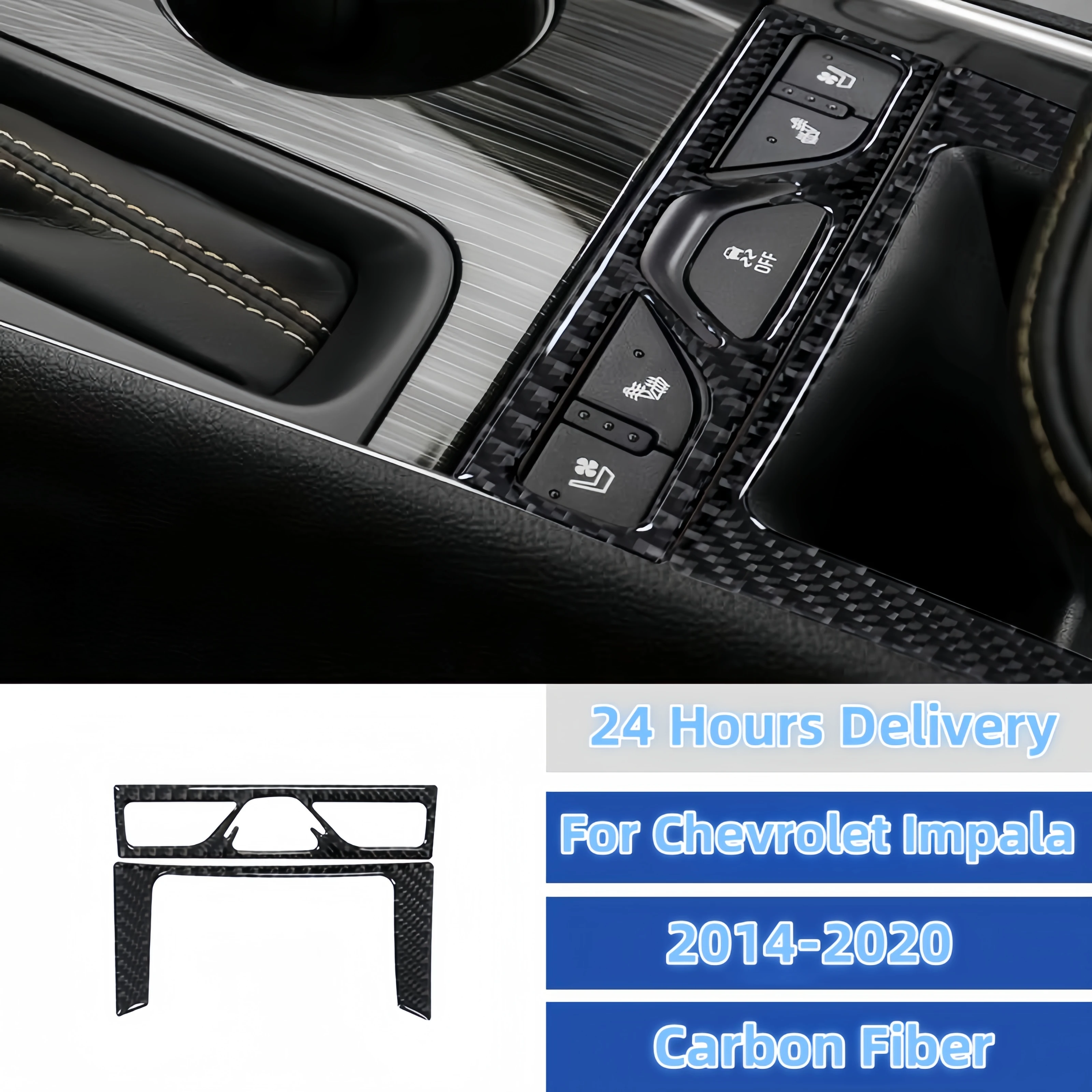 For Chevrolet Impala 2014-2020 Carbon Fiber Car Interior Center Armrest Storage Box Frame ASC Control Button Decoration Stickers