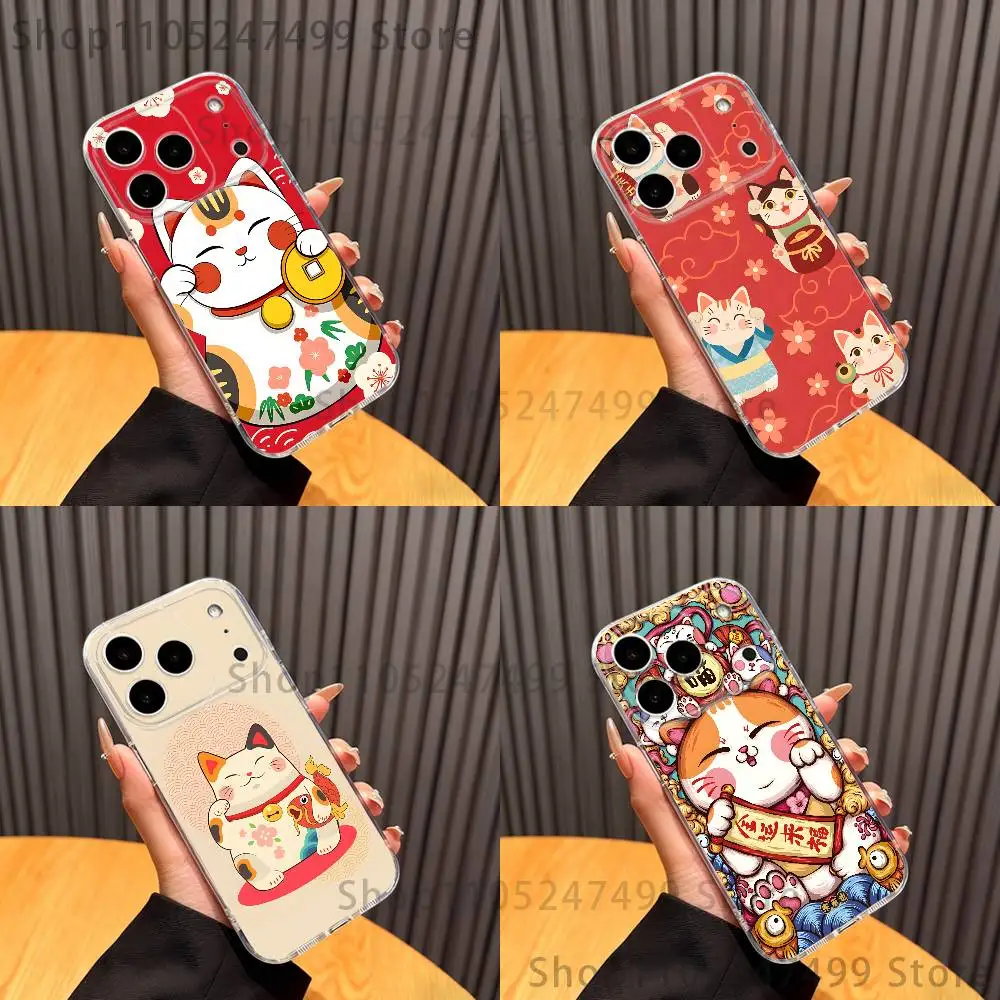 

Japanese lucky cat Phone Case For iPhone 17,16,15,14,13,12,11 Pro,Max,Plus,XR,Mini,E Clear Full-coverage Soft Cover