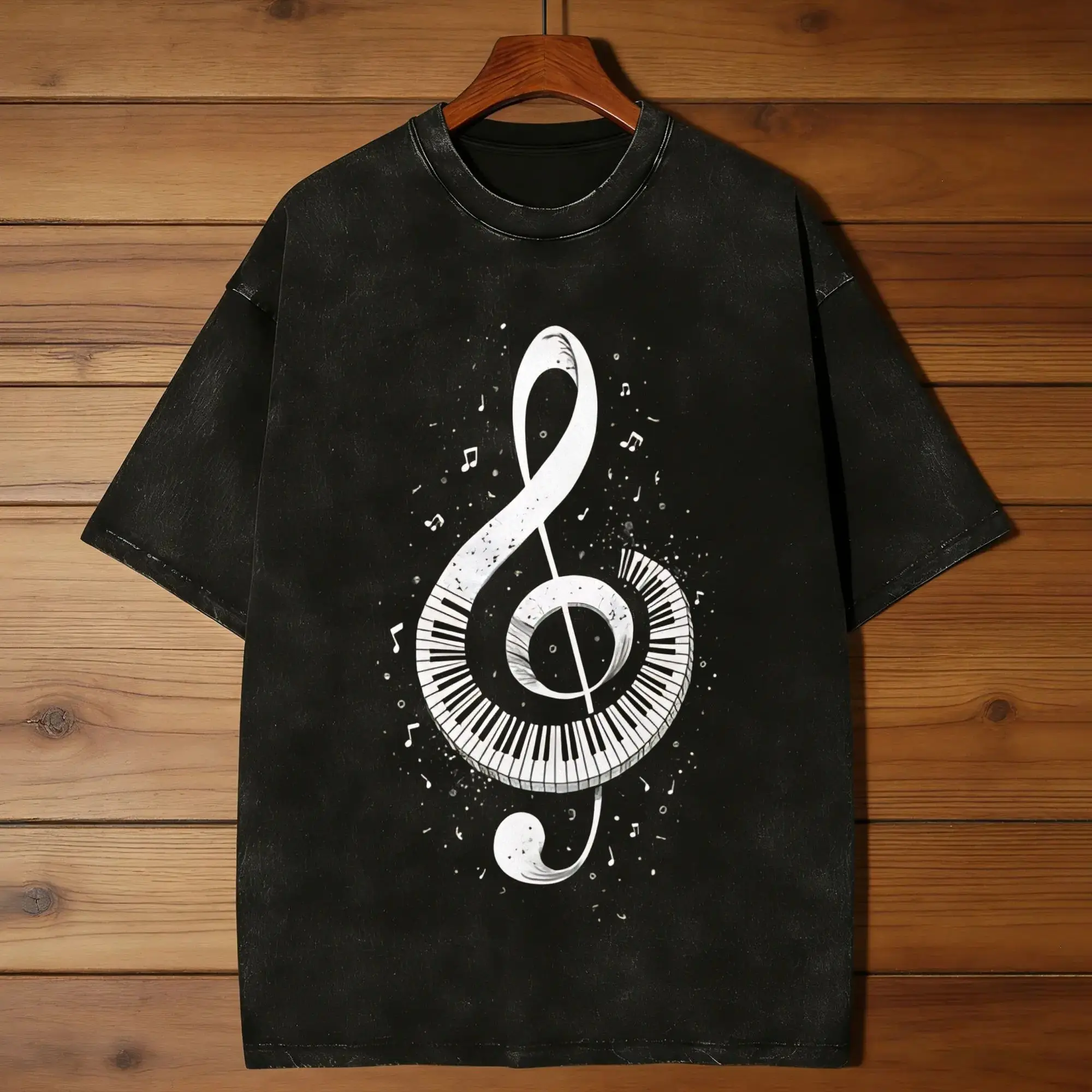 Piano Key Treble Clef  T-Shirt for Men  Leisure Pure Cotton Tee Shirt Crewneck Short Sleeve T Shirts Gift Idea Tops