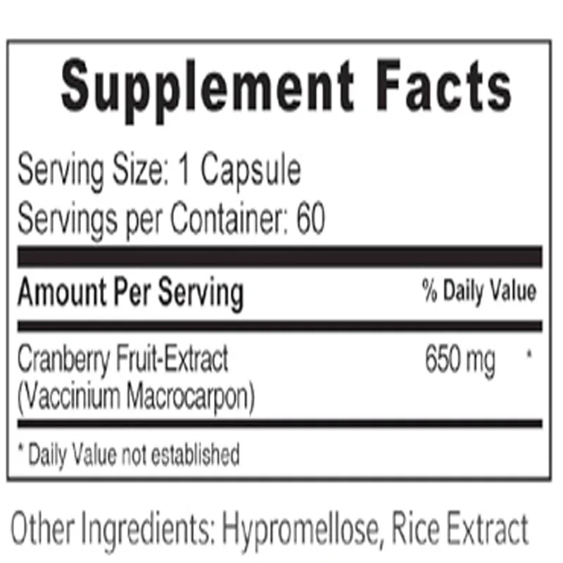 Concentrated Cranberry Supplement -650mg Women's Cranberry Powder Extract Pills -60 Capsules