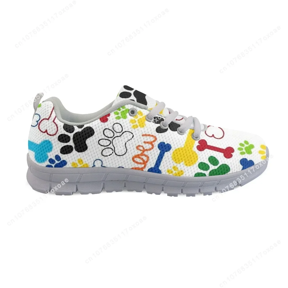 Cute Pets Dogs Footprints Paw Pattern Woman Shoes Heart Love Heartbeat Print Women's Low Top Casual Sneakers Ladies Big Footwear