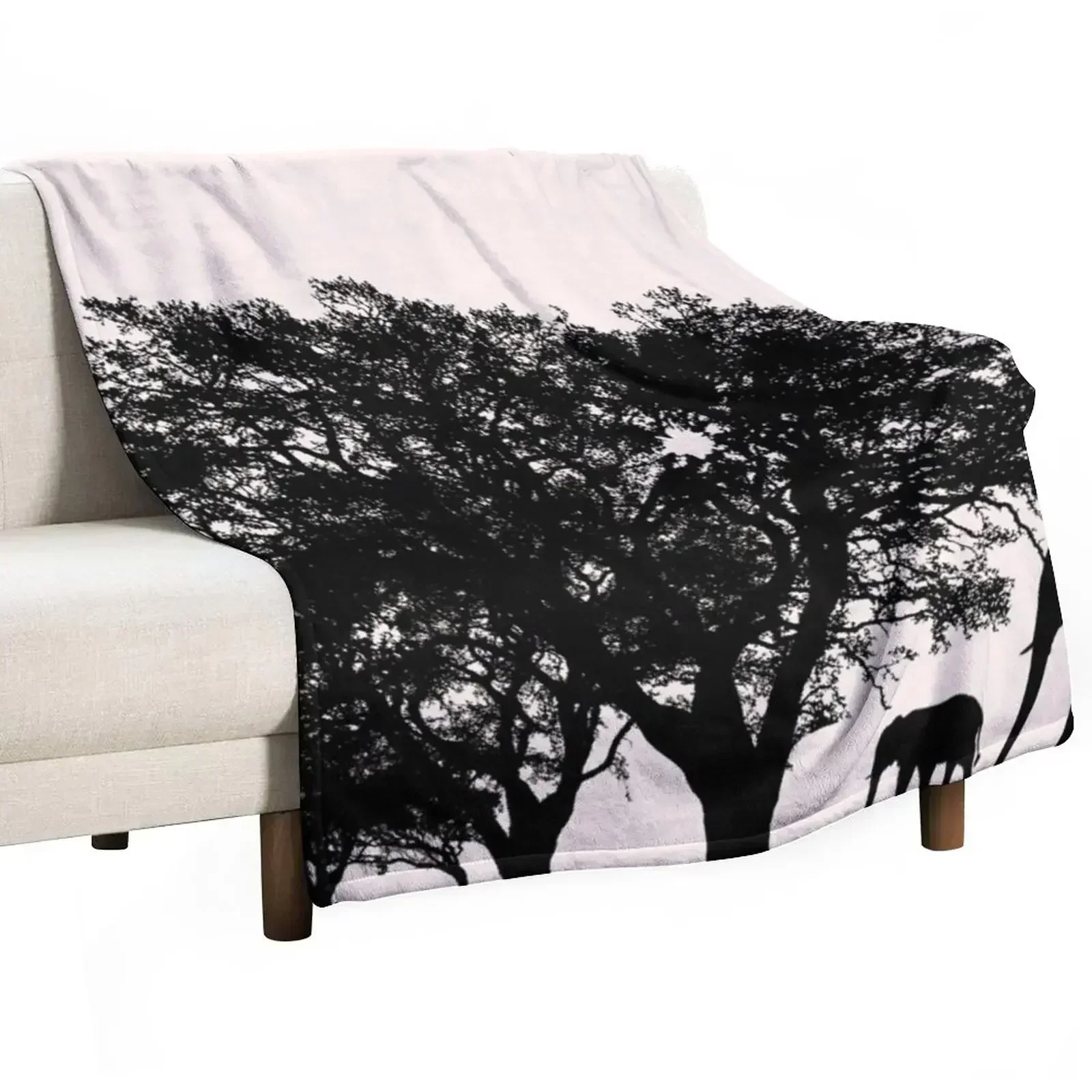 

Mama And Baby Elephant Walking On The Jungle Silhouette Throw Blanket Soft Big Decorative Beds Blankets For Bed Blankets