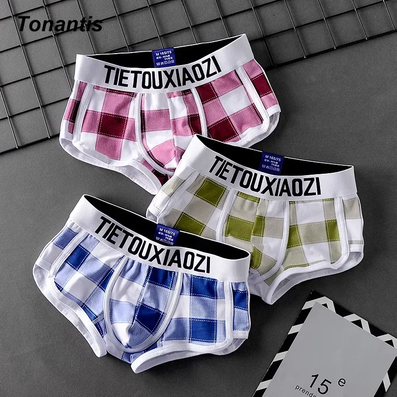 3Pcs/Set Trendy Cotton Men Underwear Fashion Plaid Men\'s Boxers Personality Breathable Male Boxer Shorts Cuecas Calzoncillos