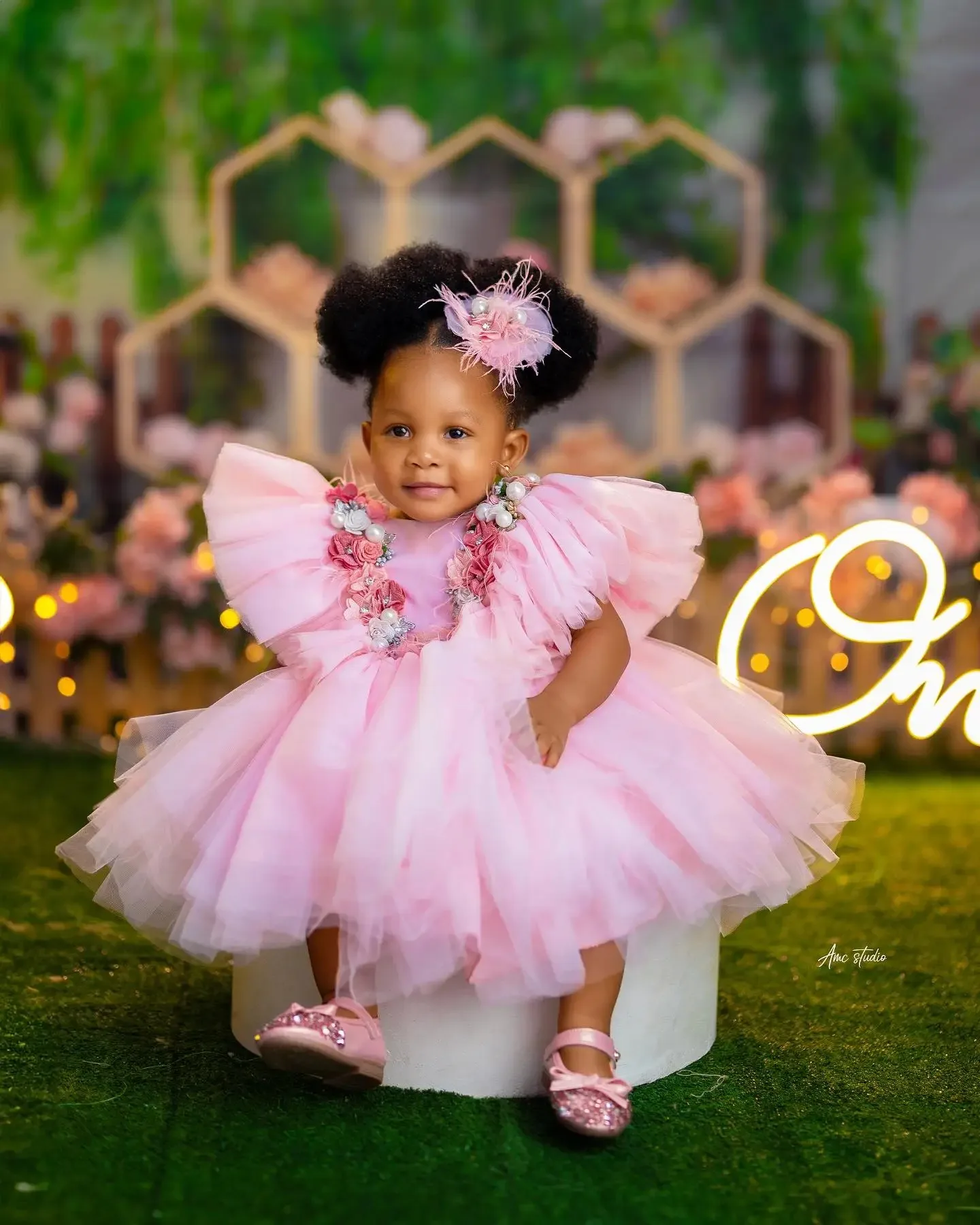 Flower Girl Dresses Customized Pink Floral Ruffles Ball Gown Shoot Gowns for Party  First Communion Dress Birthday Photos