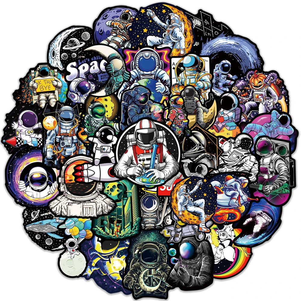 10/30/50pcs Cool Outer Space Astronaut Stickers Cartoon Decals Decoration Skateboard Phone Laptop Graffiti Sticker for Kids Toy