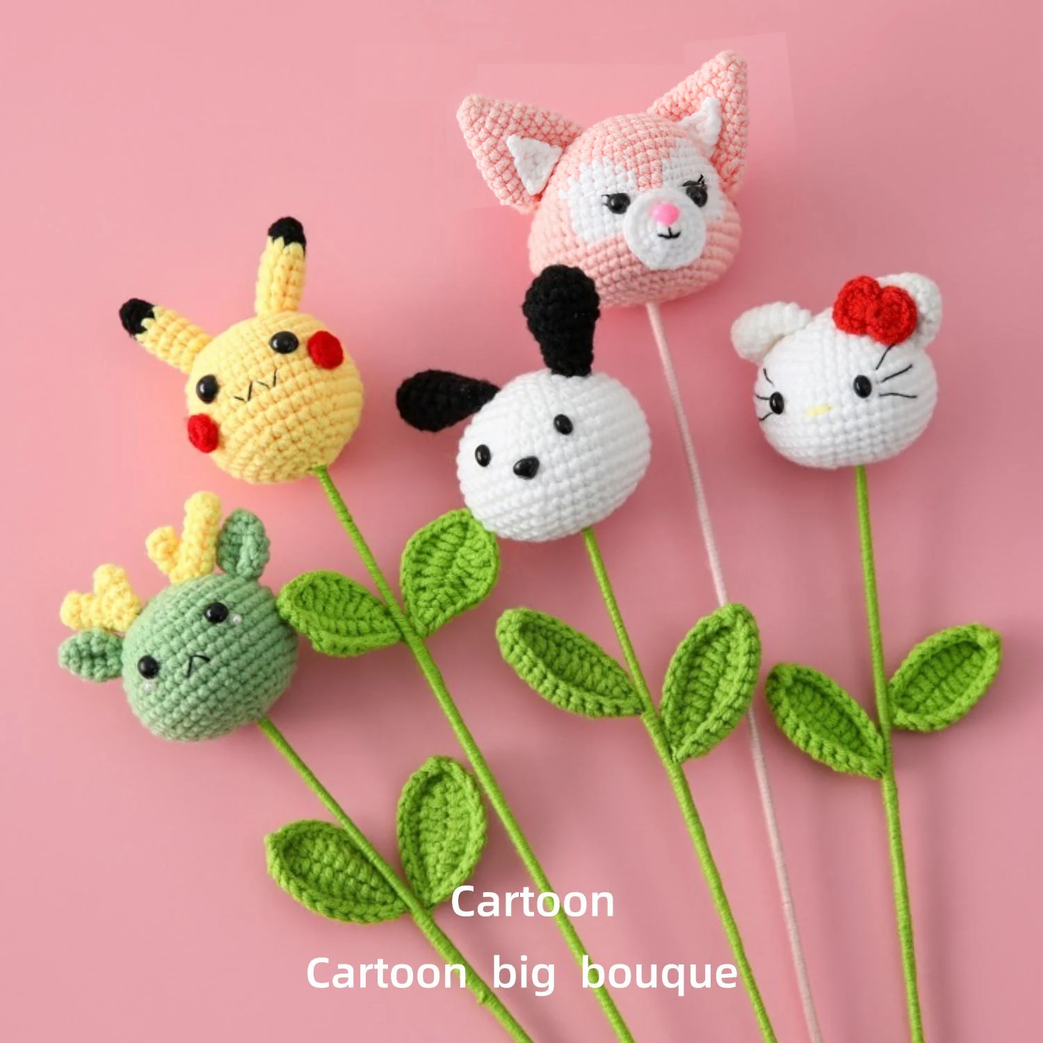 Handmade Simulation Wool Crochet Flower Cartoon Animal Bouquet Pig Panda Rabbit Kitty Doll Gif For Kids Children Wholesales 2024