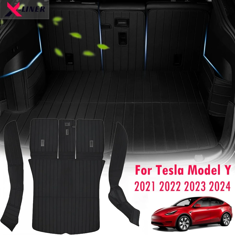 

Fully Coverage Trunk Mats for 2020-2024 Tesla Model Y 5-Seat Oxford Fabric Trunk Liner Rear Cargo Mat Liner Dog Car Seat Covers