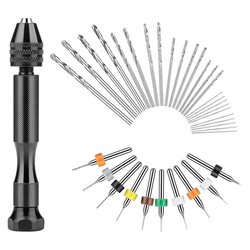 A23T Pin Vise Hand Drill Set 35Pcs Mini Twist Drill Bits for Jewelry Resin Polymer Clay for Craft Tool