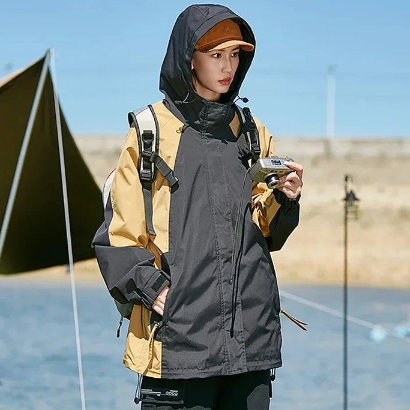 

Уличная куртка для кемпинга, женская и мужская ветрозащитная спортивная куртка с капюшоном, лоскутные куртки-карго, ветровка, куртка для скалолазания и бега