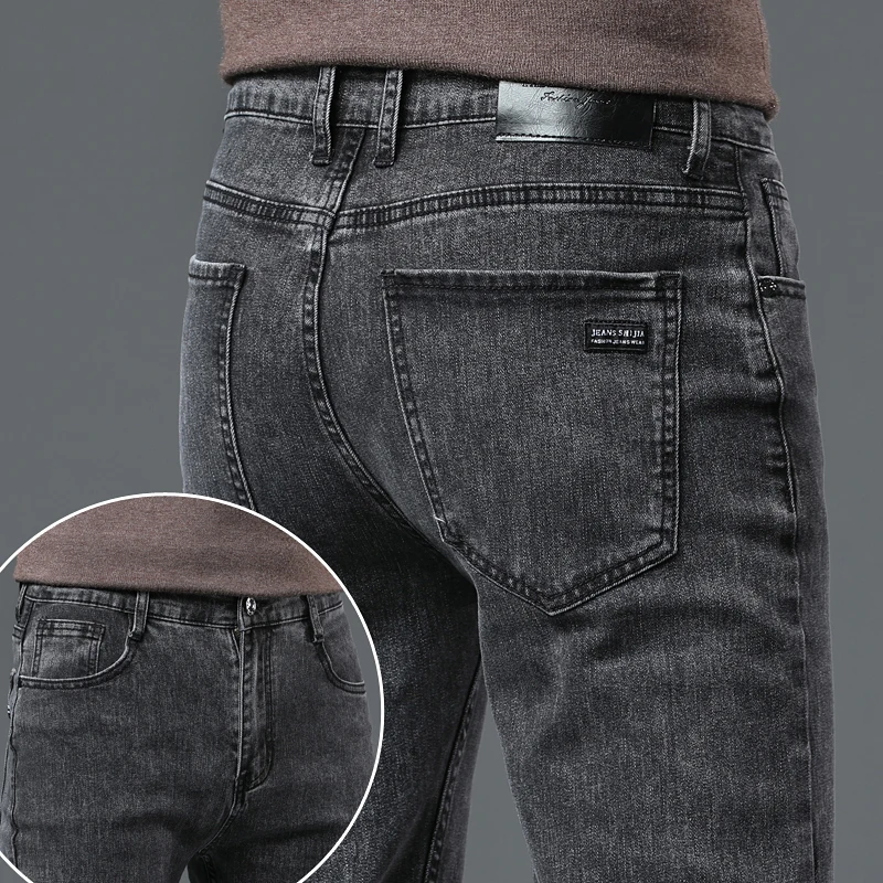 

Men's Slim Jeans Korean Fashion Autumn Stretch Straight Casual Denim Trousers Classic Comfortable Work Male Pants Black Gray