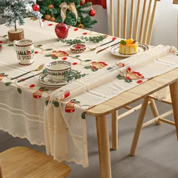 Christmas Embroidered Lace Tablecloth Bells Party Dining Kitchen Table Rectangle Beautifying Decorative Table Cover