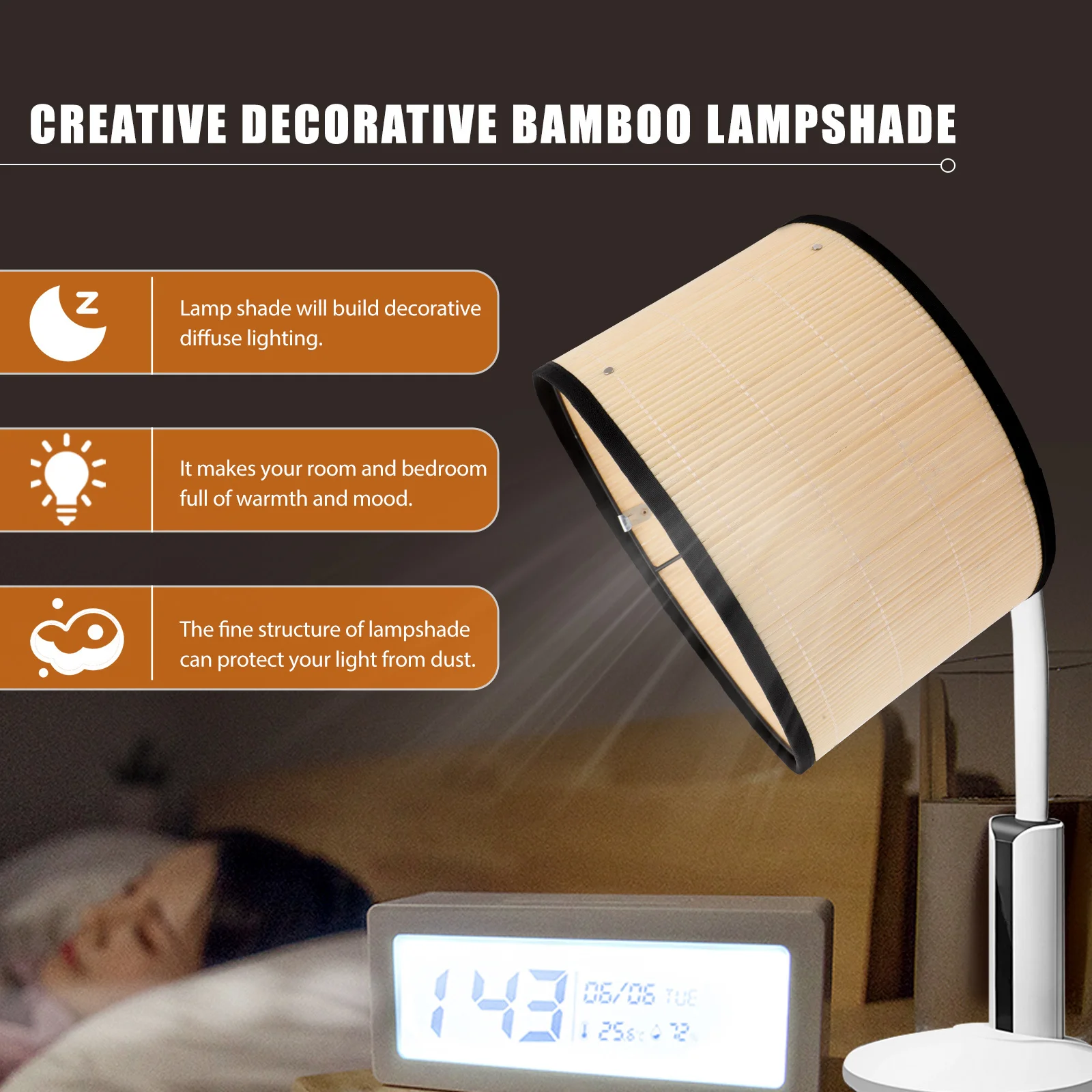 

Bamboo Lamp Shade Premium Material Iron Bracket Sturdy Durable Creative Design Modern Home Decoration Protective Dustproof