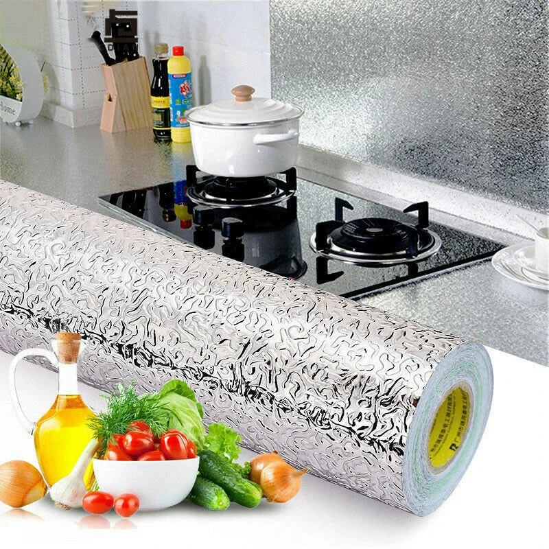 Aluminum Foil Wall Sticker Home Kitchen Walls Decor Waterproof Oil Proof High Temp Resistant Wall Mounted Sticker