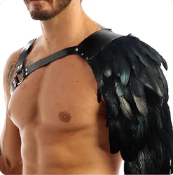 Fullyoung Medieval Man Harness Leathers Costume Armour Halloween Cosplay Armors Shoulder Armour Feather Double Shoulder Guard