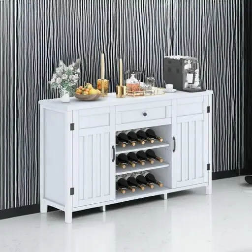 Buffetkast Met Opslag, Houten Buffetkast Met Wijnrek, Moderne Credenza Koffiebarkast